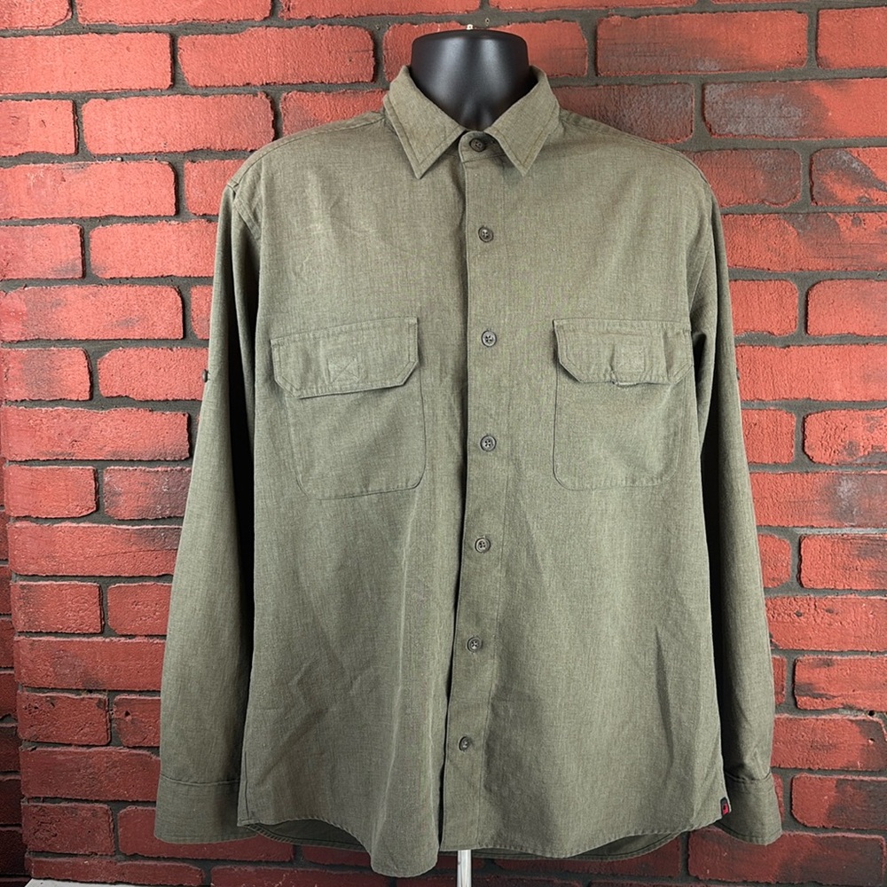 Woolrich Shirt Mens Large Olive Green Button Down